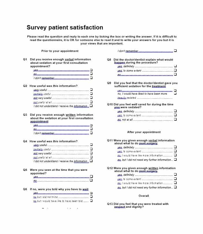 Patient Satisfaction Survey Template 39